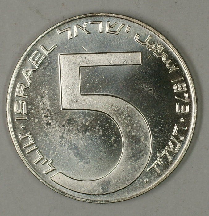 1973 Israel 5 Lirot Silver BU Hanukka Babylonion Lamp Commem Coin with Holder