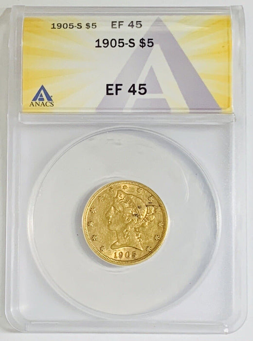 1905-S $5 Liberty Head Gold Half Eagle Coin ANACS XF 45