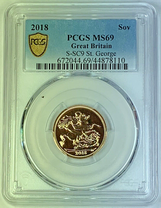 2018 Great Britain Gold Sovereign Coin PCGS MS 69, S-SC9 St. George (AN)