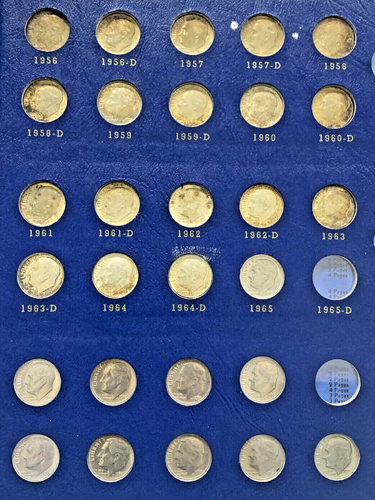 1946-1970 Roosevelt Silver Dime Toned Complete Set-Whitman Deluxe Album (O)