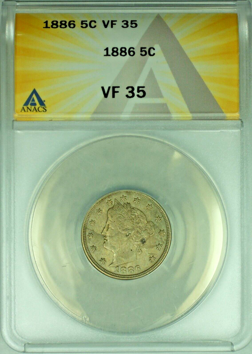 1886 Liberty V Nickel .5C ANACS VF 35 (Key Date)