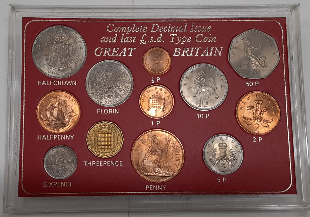 Great Britain Pre-Decimal/Decimal Set - 12 Coins Total BU in Holder