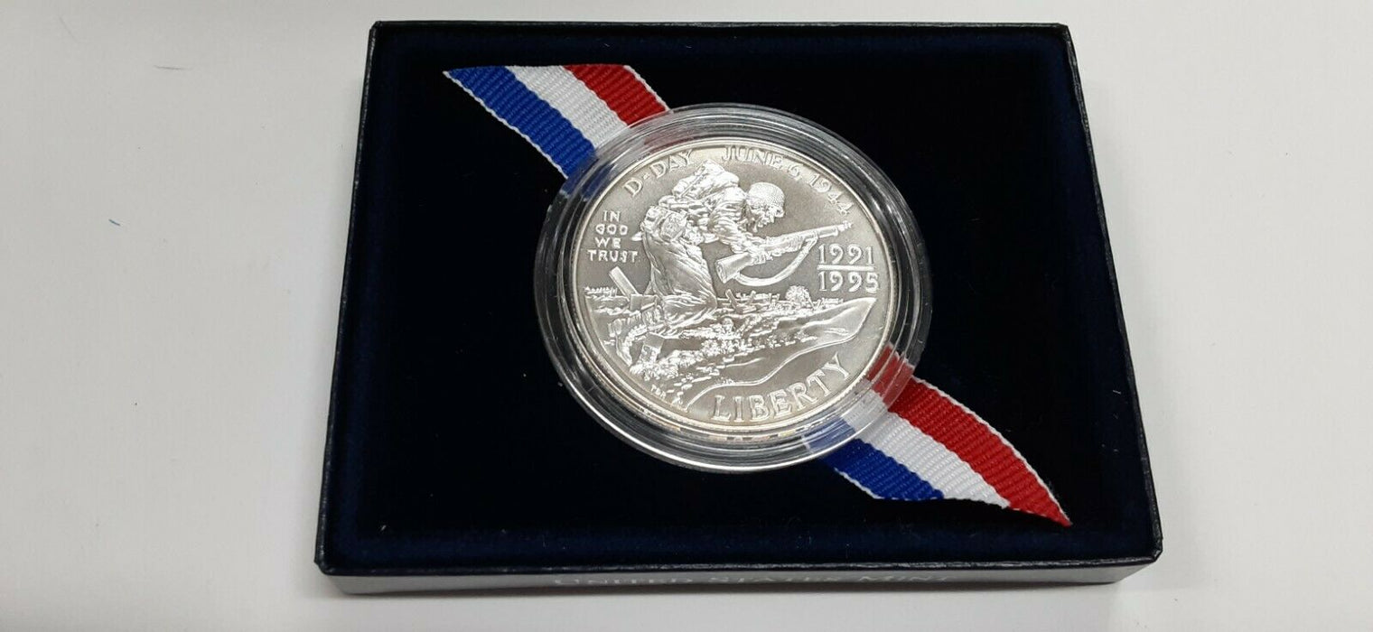 1991-1995-D World War II 50th Anniversary Commemorative UNC Silver Dollar in OGP