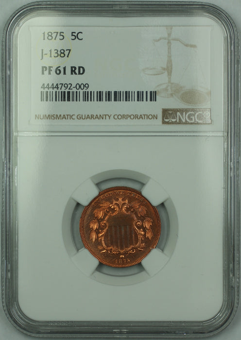1875 Shield Nickel Pattern Proof 5c Copper Coin NGC PF-61 RED J-1387 Judd WW