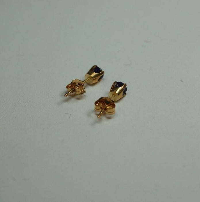 Ladies Pair of 14K Yellow Gold 3.5mm Round Genuine Amethyst Earrings Studs