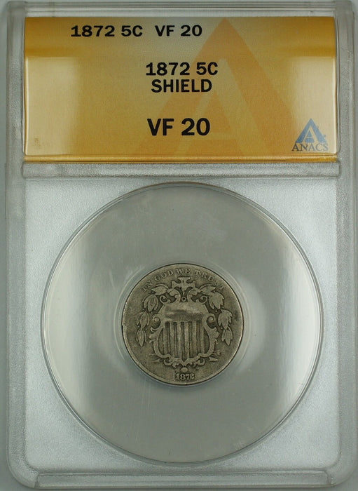 1872 Shield Nickel 5c Coin ANACS VF-20