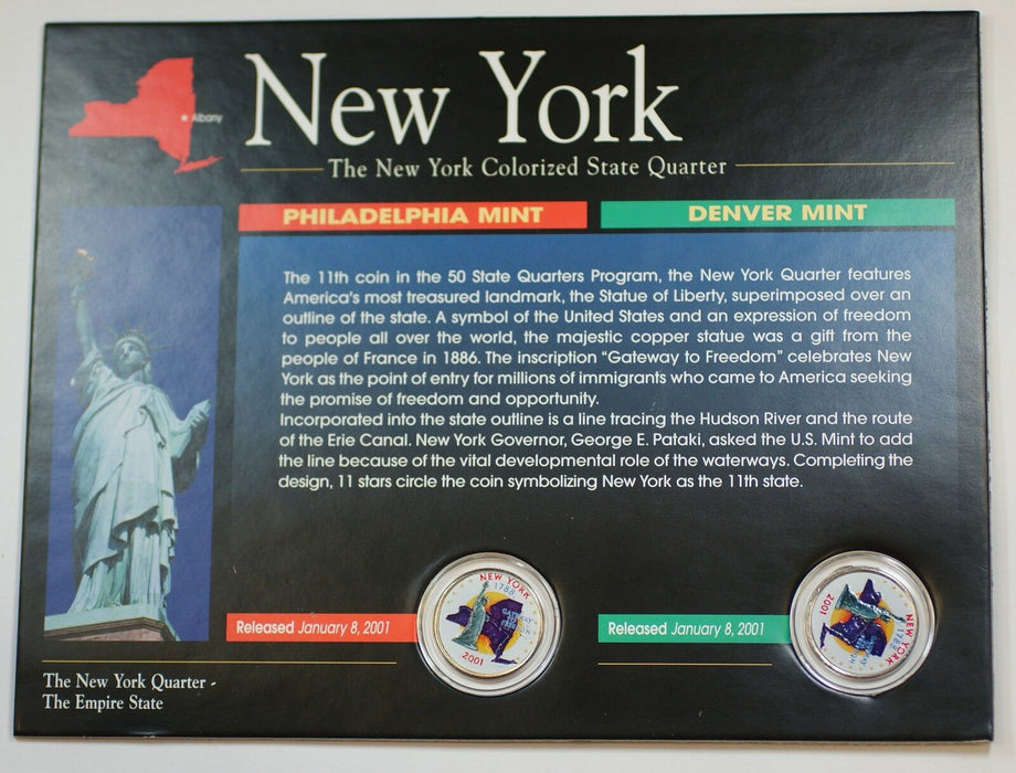(2) 2001 New York Colorized State Quarter P&D-BU- w/Colorful Display Card