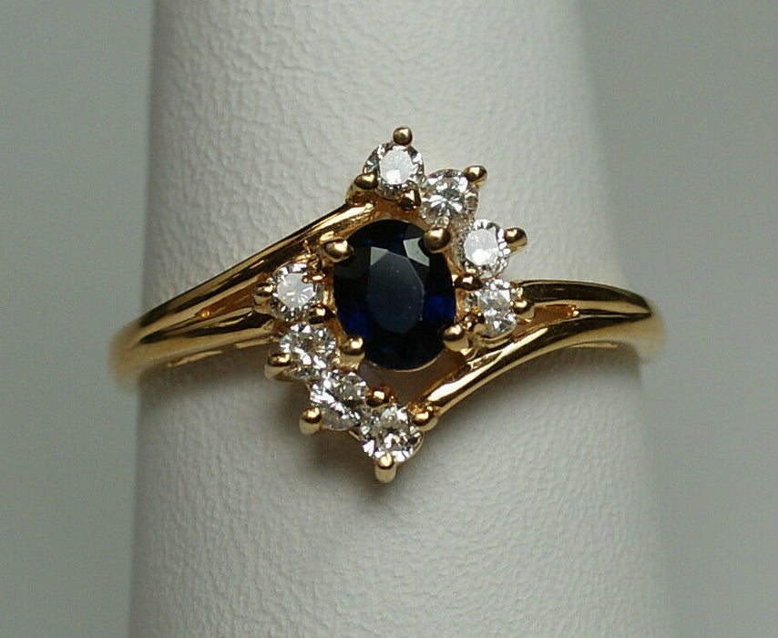 Ladies 14K Yellow Gold AA .5CT Sapphire & Diamond Ring, Sz 6.5