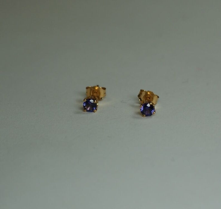 Ladies Pair of 14K Yellow Gold 3.5mm Round Genuine Amethyst Earrings Studs
