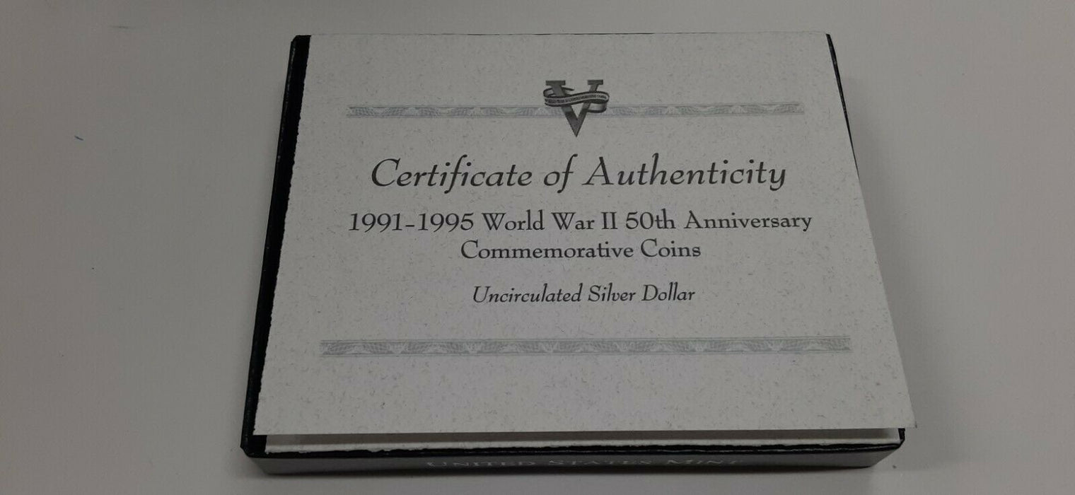 1991-1995-D World War II 50th Anniversary Commemorative UNC Silver Dollar in OGP