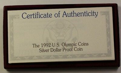 1992 Olympic Commemorative Proof Silver Dollar $1 Coin As Issued W/ Box & COA