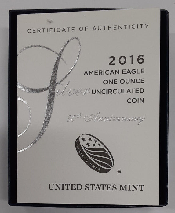 2016-W American Silver Eagle (ASE) Uncirculated Coin in Original Mint Packaging