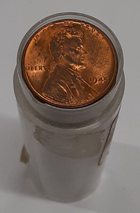 1945 Lincoln Cent Roll - 50 UNC Coins Total in Coin Tube - Toned