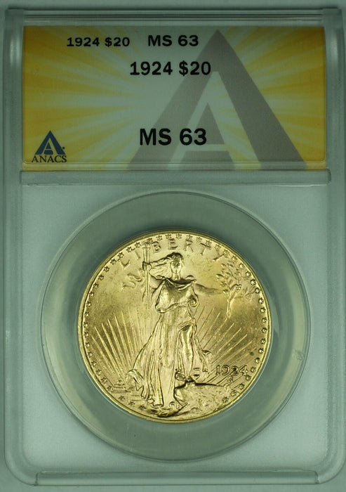 1924 Saint Gaudens $20 Dollar Gold Double Eagle Coin ANACS MS 63