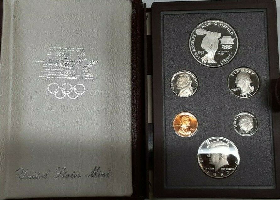 1983-S Prestige Set 6 Gem Proof Coins Olympic Silver $1 US Mint OGP