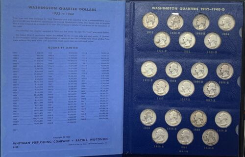 1932-1964 Washington Silver Quarter Collection Lot of 81 Coins-In Whitman Album