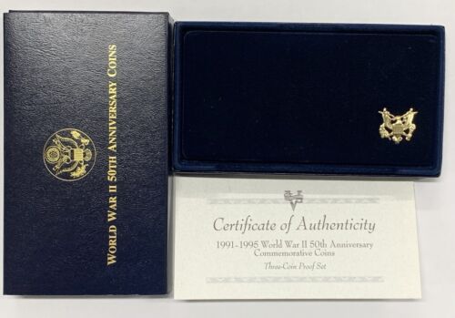 1991-1995 World War II 50Th Anniversary Three Coin Gold & Silver Set-Box & COA