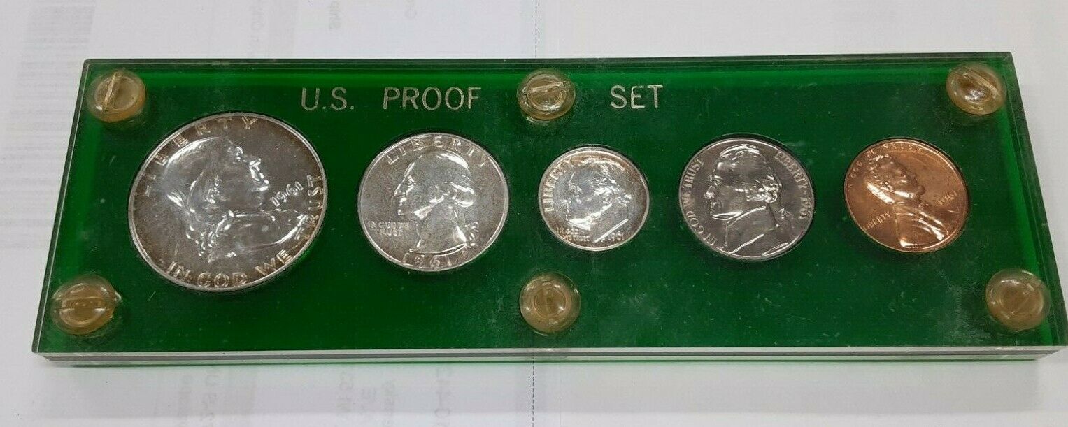 1961 US Mint Silver Proof Set 5 Gem Coins in Acrylic Holder