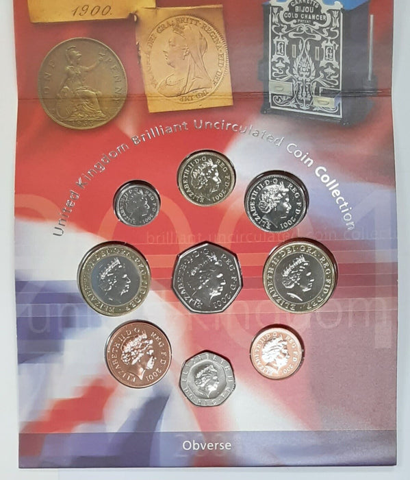2001 United Kingdom Mint Set Brilliant Uncirculated UK Coins 9 Coins Total