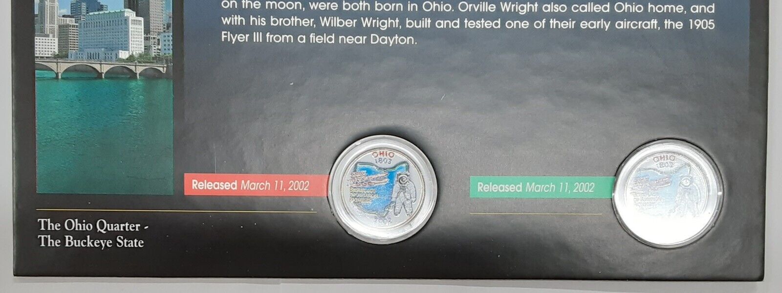 (2) 2002 Ohio Colorized State Quarter P&D-BU-w/Colorful Display Card