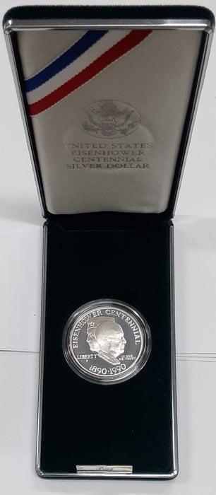 1990-P Eisenhower Centennial Commemorative Proof Dollar with Box & COA