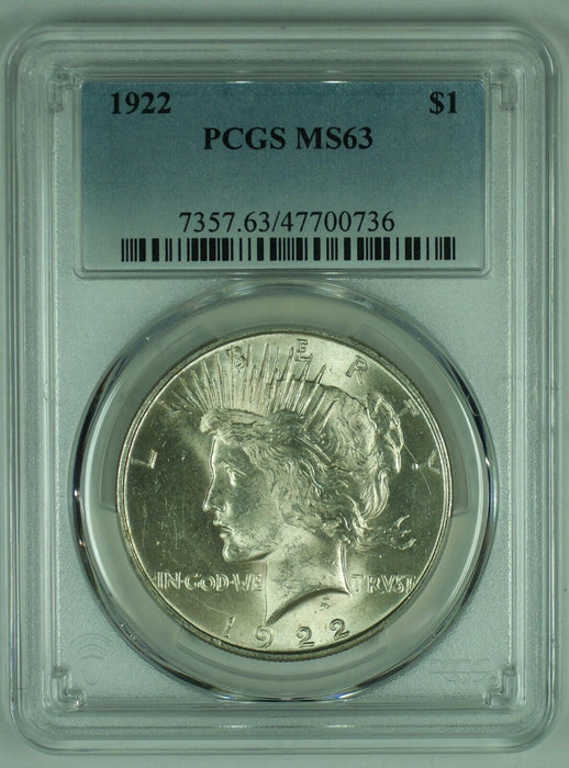 1922 Peace Silver $1 Dollar Coin PCGS MS 63 (4) E