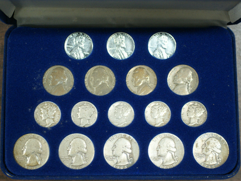 1941-45 World War II Coinage Steel Cents, War Nickels, Mercury Dimes Collection