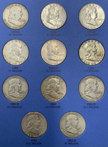 1948-1963 Franklin Half Dollar Coin Complete Set-In Whitman Folder (26)