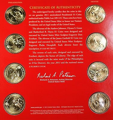 2011 P & D Presidential $1 Uncirculated 8 Coin Set Original Government Packaging