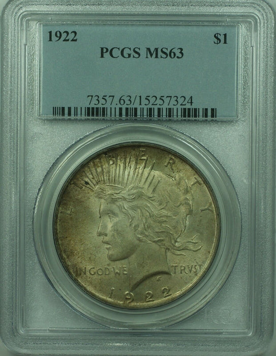 1922 Peace Silver Dollar $1 Coin PCGS MS-63 Toned (36) B