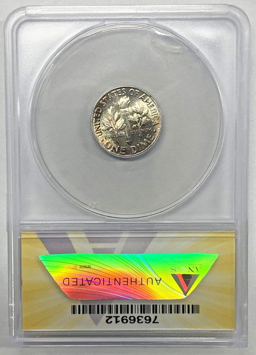 1956 Roosevelt Dime 10c Coin Toned ANACS MS 65