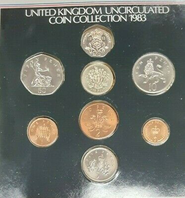 1983 United Kingdom Mint Set Brilliant Uncirculated UK Coins 8 Coins Total