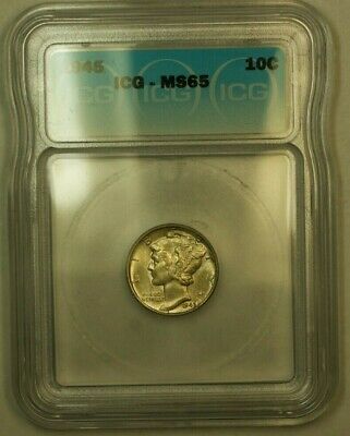 1945 Silver Mercury Dime 10c Coin ICG MS-65 Z