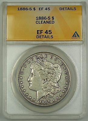 1886-S Morgan Silver Dollar Coin $1 ANACS EF-45 Details Cleaned