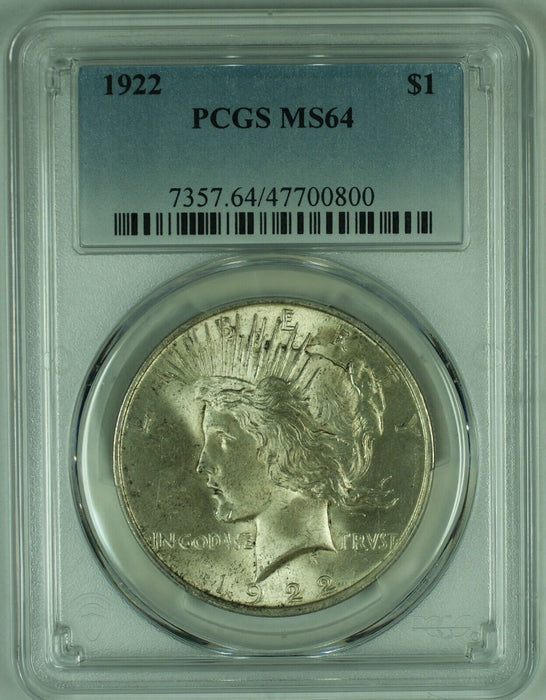 1922 Peace Silver $1 Dollar Coin Toned PCGS MS 64 (4) L