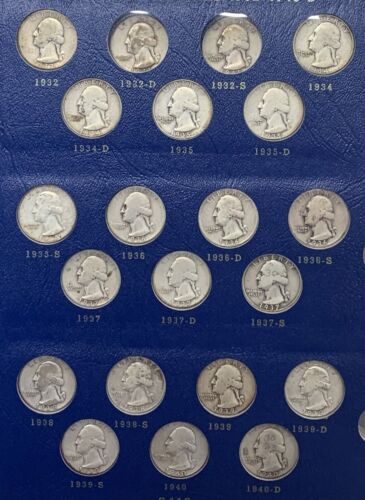 1932-1964 Washington Silver Quarter Collection Lot of 81 Coins-In Whitman Album