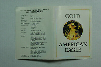 1986-W Proof 1 Oz American Gold Eagle $50 Coin w/ Box & COA