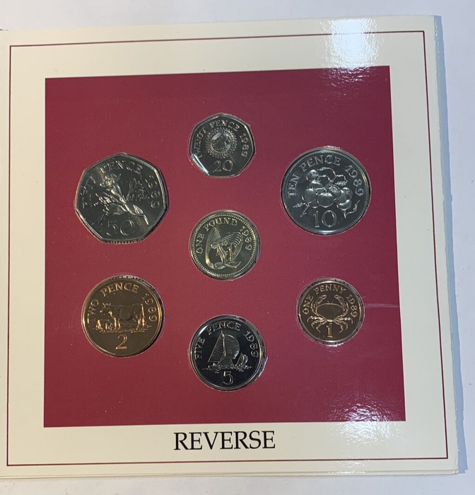 1989 Guernsey Brilliant Uncirculated 7 Coin Set (Royal Mint)