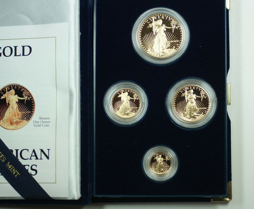 1990 American Eagle Gold Proof 4 Coin Set AGE in Box w/ COA Roman Numerals