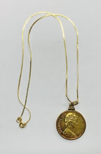 Vintage $100 Bermuda Gold Coin/Pendant-18KT Necklace 16” Length-10 Grams