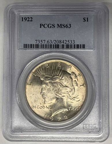 1922 Peace Silver Dollar Coin PCGS MS 63 (51) E