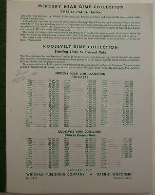 1916-1965 Used Empty Green Whitman Mercury-Roosevelt Dime Coin Album No.9210 (E)