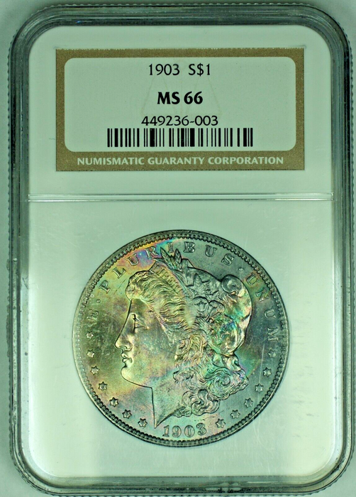 1903 Morgan Silver $1 Dollar Coin Rainbow Tone NGC MS 66 (JG)