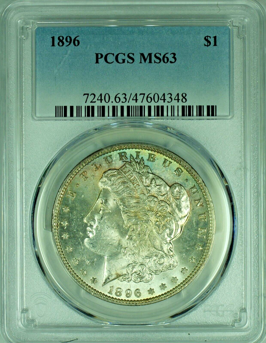 1896 Morgan Silver Dollar Light Colorful Tone PCGS MS 63 48