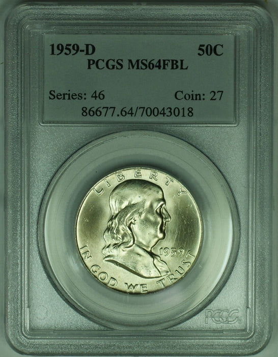 1959-D Franklin Half Dollar .50C PCGS MS 64 FBL (18) B