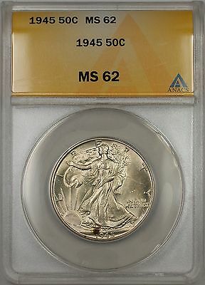 1945 Walking Liberty Silver Half Dollar 50c ANACS MS 62 (Better Coin)