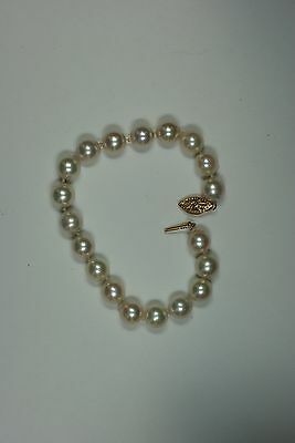 Ladies Cultured 7.5mm Pearl Bracelet 6.5 w/ 14K Gold Fish Hook Clasp