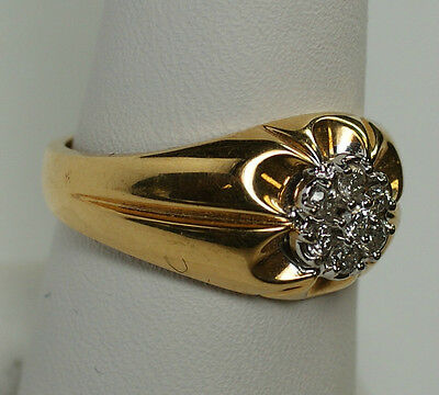Men's 14K Solid Yellow Gold Diamond Cluster Ring Pave .5CT Sz 8.75
