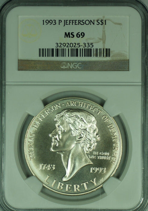 1993 Thomas Jefferson Commemorative Silver $1 Dollar NGC MS 69 (49)