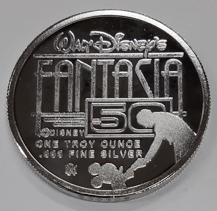 1990 50th Anniversary of Disney's Fantasia 1oz Silver Round/Sorcerer